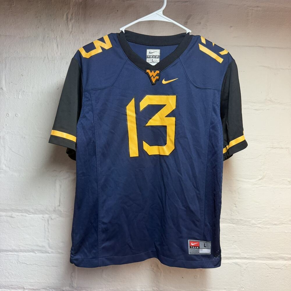 Nike West Virginia #13 Size Youth Large Football Jersey Navy
